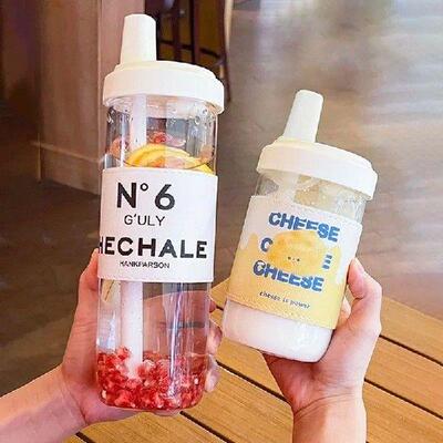 500/850ml Water Bottles Juice Milk Plastic Cup with Lid