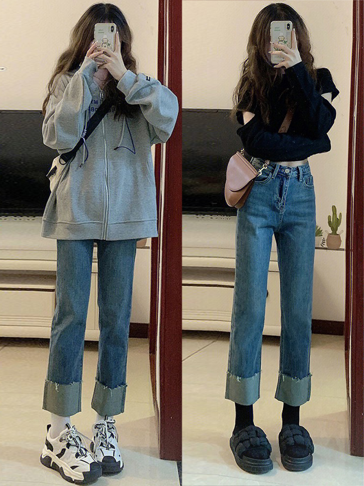 直筒裤九分常规牛仔2025春秋