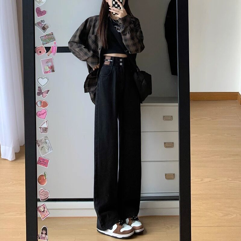 大码胖mm高腰阔腿直筒牛仔裤女春秋2026新款设计感显瘦垂感拖地裤