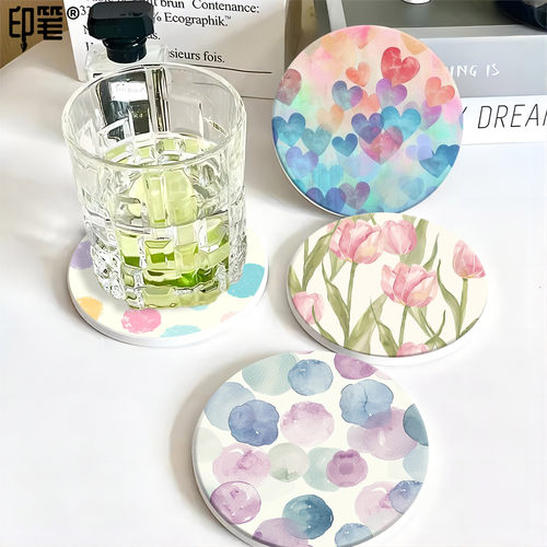 印笔杯垫硅藻泥ins风硅藻土定制速干吸水家用茶杯垫隔热垫水杯垫