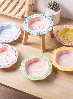 ins风猫咪陶瓷猫碗罐头碗盘幼猫小狗增高不易打翻食盆宠物碗水碗