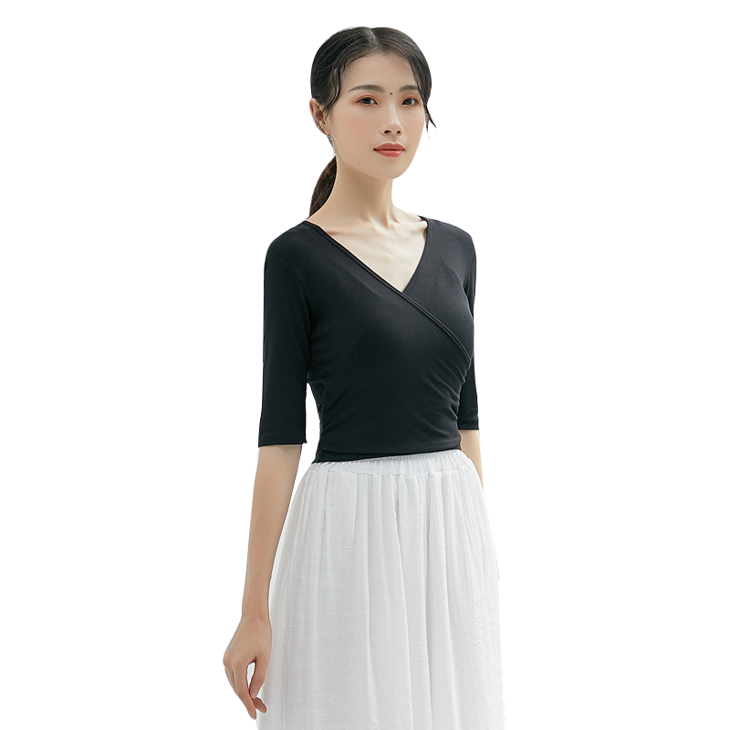 舞蹈服V领系带上衣女练功服艺考