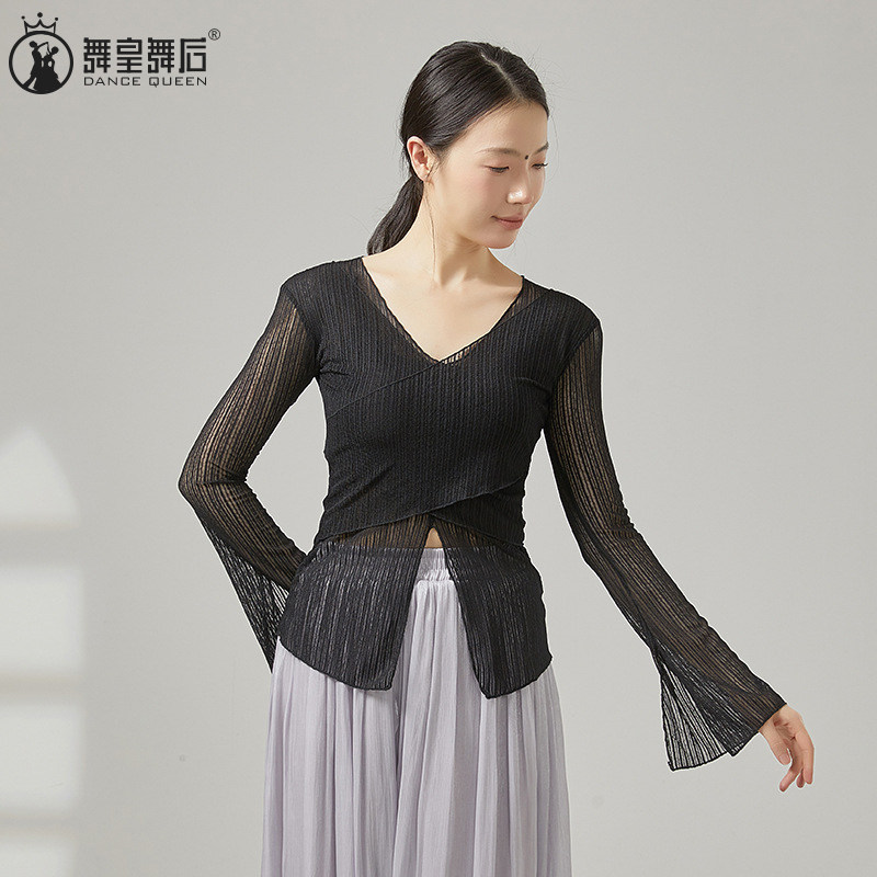 练功服身韵服飘逸网纱衣罩衫上衣
