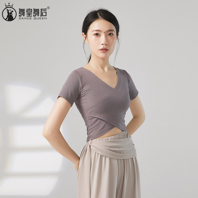 舞蹈练功服成人女前后两穿短袖上衣现代舞服中国古典舞修身形体服