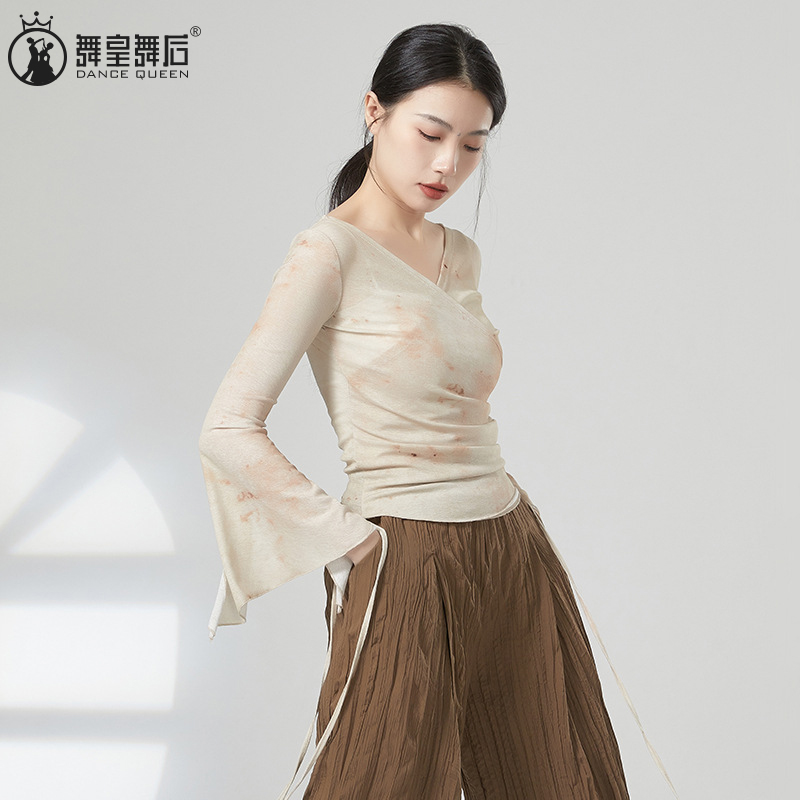 现代舞上衣形体服绑带印花舞蹈服