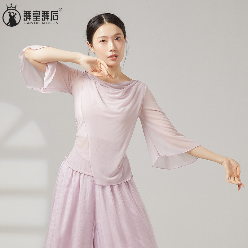 古典舞纱衣飘逸荡领网纱上衣仙气