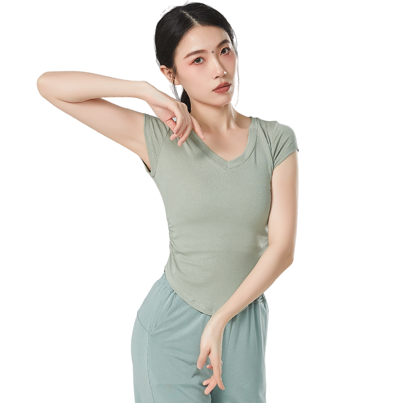 V领基础款舞蹈服短袖练功服上衣