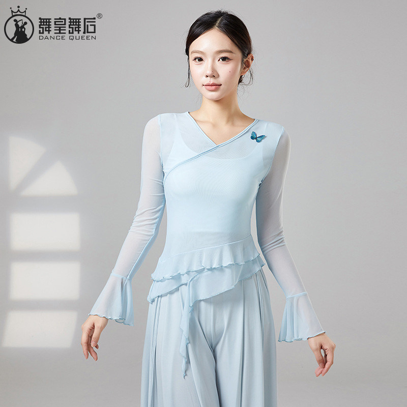 古典舞蹈服仙气V领蝴蝶网纱上衣