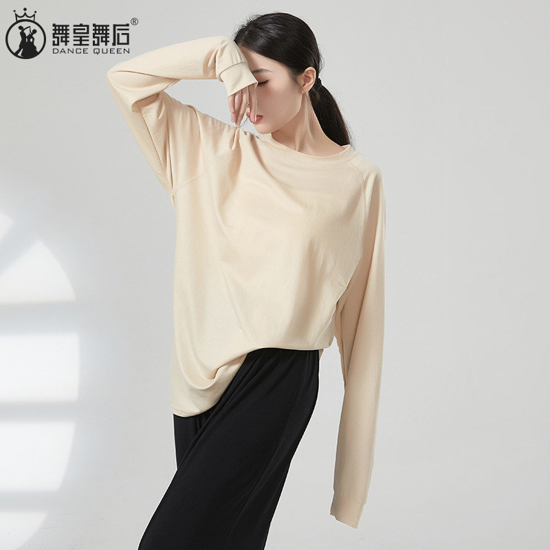 街舞水系舞蹈服女V领T恤长袖套头