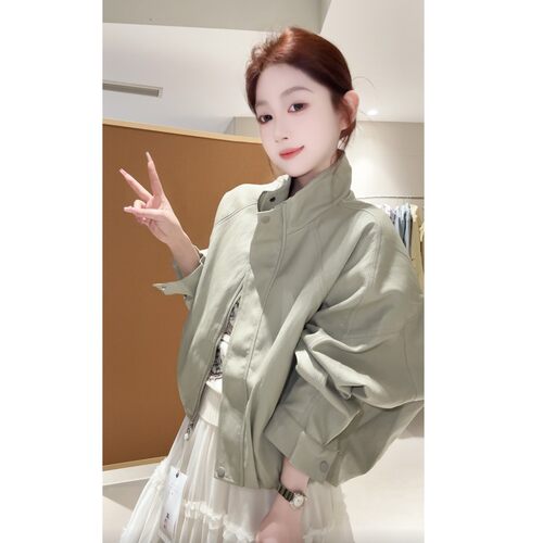 酷飒风立领PU皮女宽松显瘦机车服
