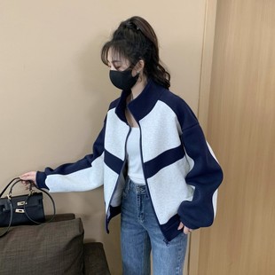 美式复古拼色短款棒球服外套女春秋2024年新款高级感炸街夹克上衣