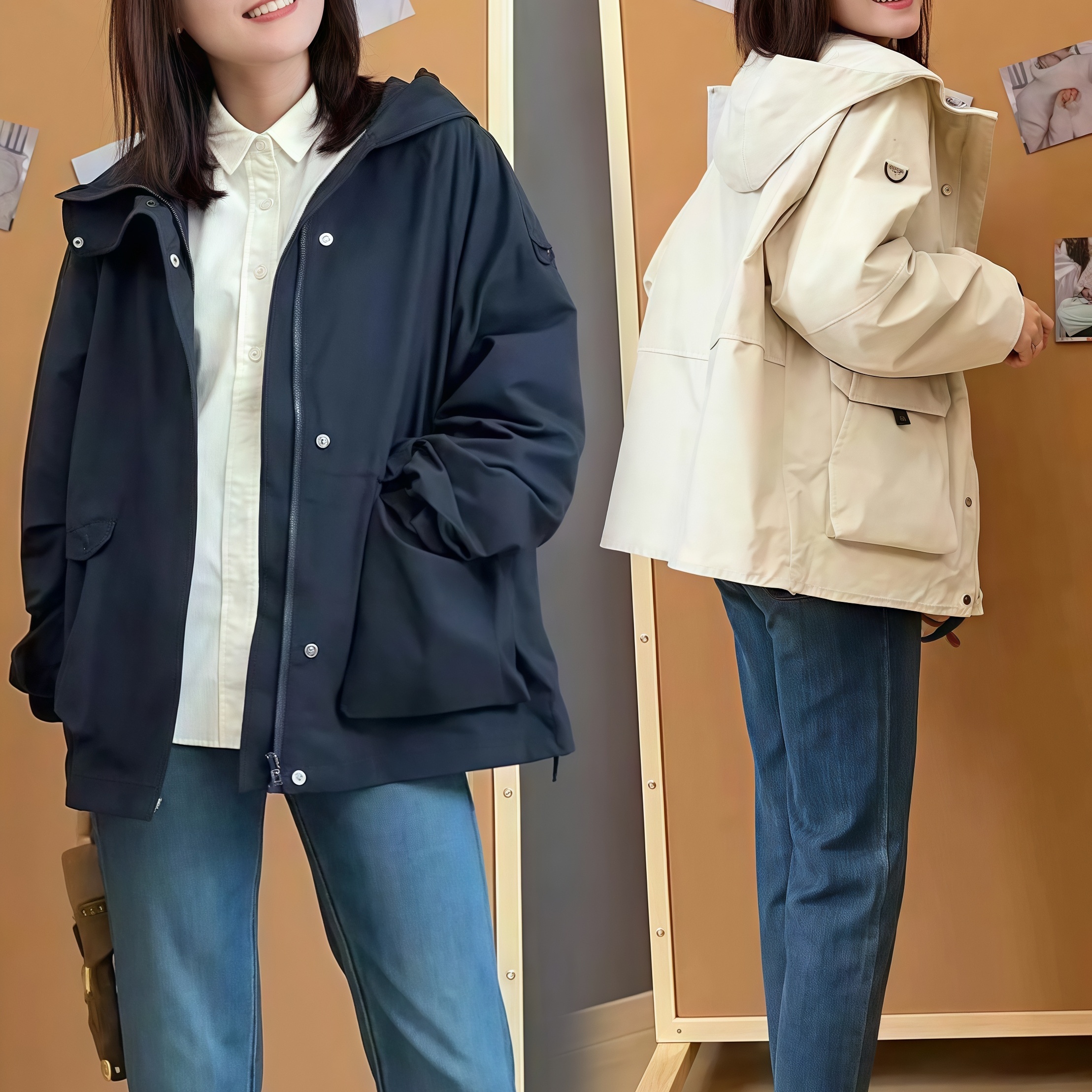 独特超好看白色冲锋衣2025新款休闲连帽工装风衣外套夹克女春秋