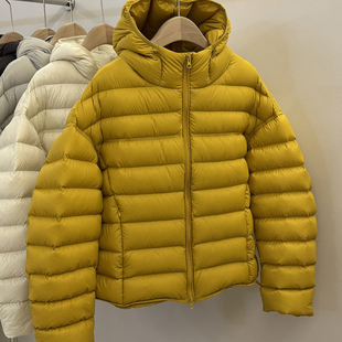 白鸭绒黄色羽绒服女短款2025冬季新款韩版排骨显瘦连帽轻薄外套