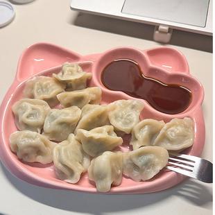 hellokitty饺子盘家用食品级陶瓷盘子卡通分格盘早餐盘筷子