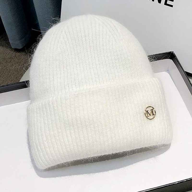 兔毛帽子女新款2025网红秋冬百搭针织毛线帽大头围保暖护耳冷帽潮