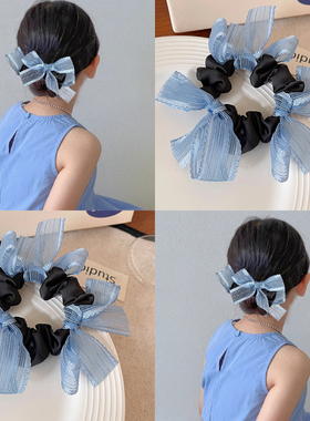 儿童蓝色公主网纱蝴蝶结大肠发圈2026新款女童丸子头发绳皮筋发饰