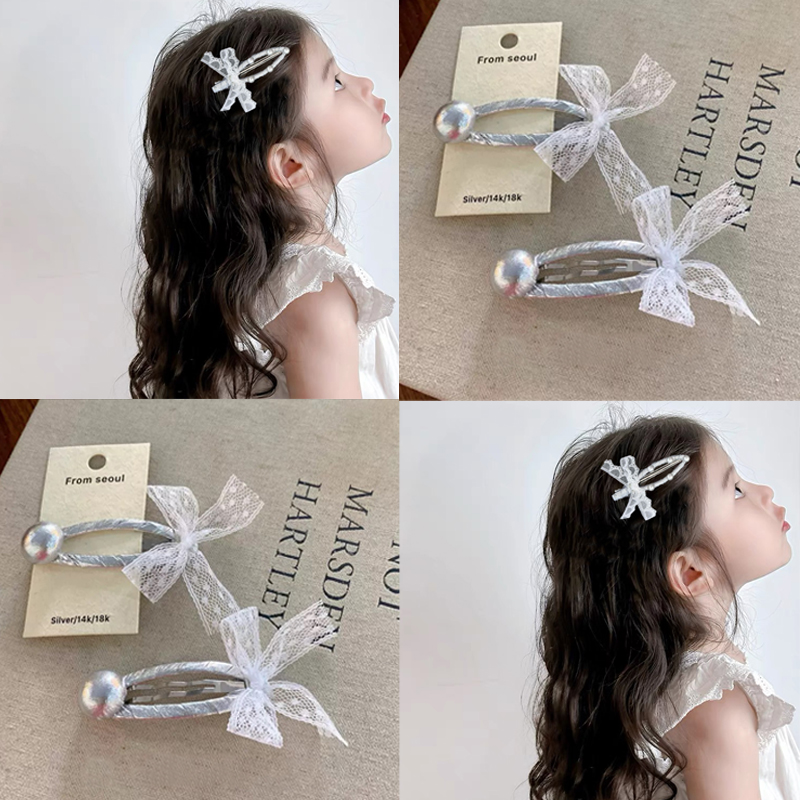 韩系儿童银色珍珠蝴蝶结bb夹
