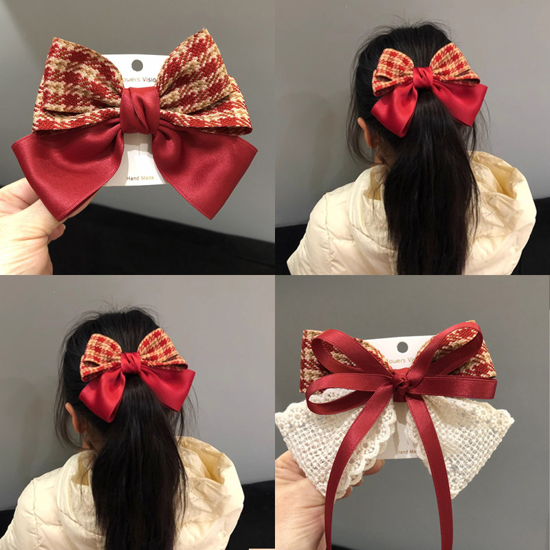 儿童发饰大蝴蝶结发夹女孩秋冬格子红色女童顶夹宝宝新年发卡头饰,饰品/流行首饰/时尚饰品新,发饰,淘宝优惠券,粉丝福利购,淘宝优惠卷