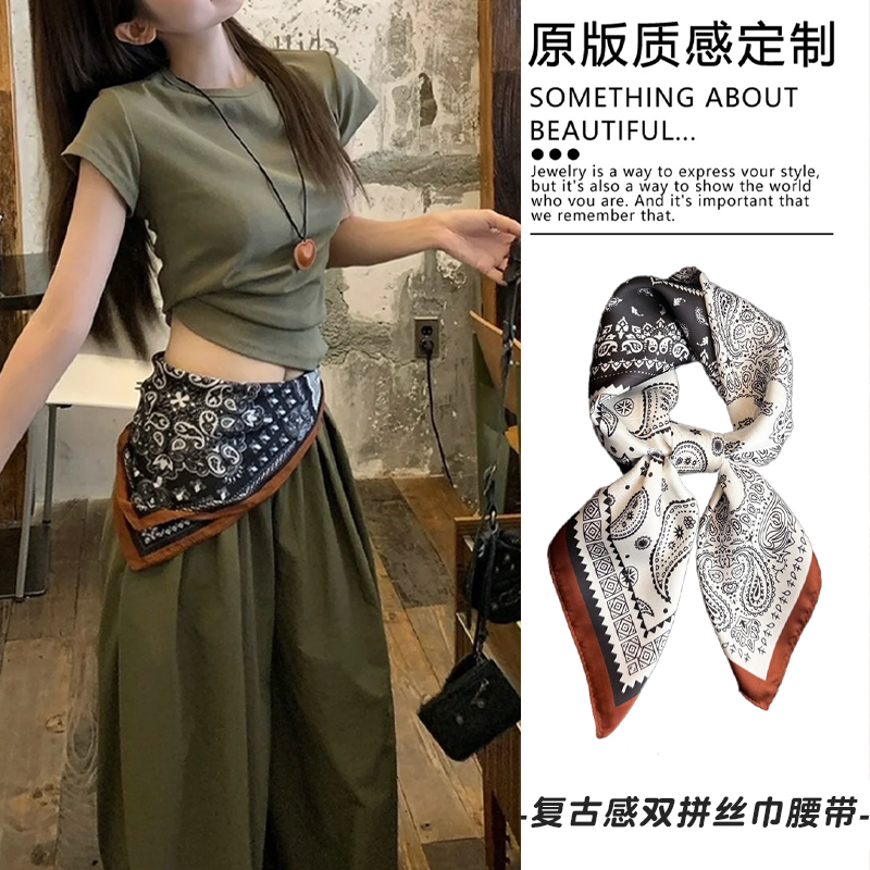 日系复古腰果花系腰三角巾女