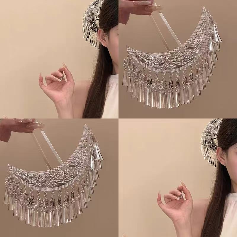 新中式月牙风铃流苏发夹女