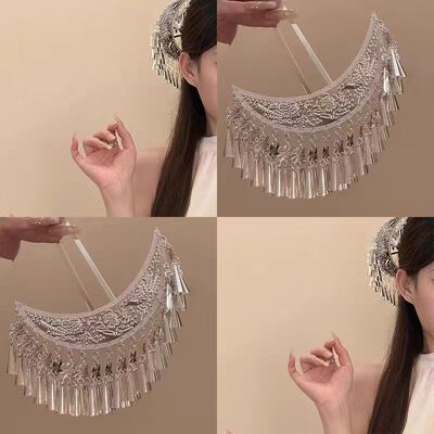 新中式月牙风铃流苏发夹女