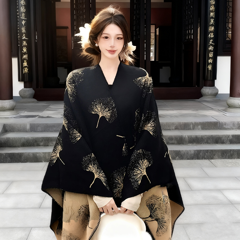银杏叶中国风外搭旗袍披肩女
