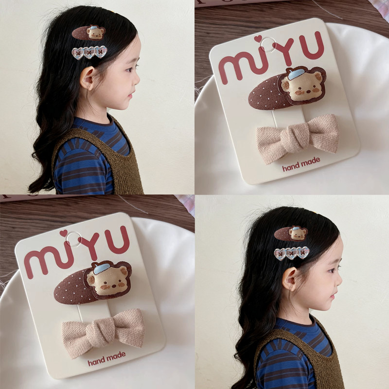 韩版儿童卡通咖色系布艺发夹新款女童侧边碎发子BB夹宝宝发卡头饰