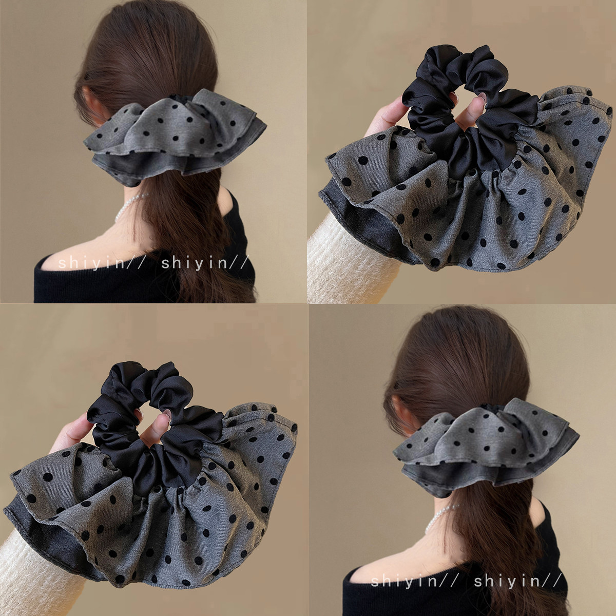 格雷系超大双层波点裙摆大肠发圈女新款半扎马尾头绳百搭皮筋发饰 - 饰音旗舰店出品