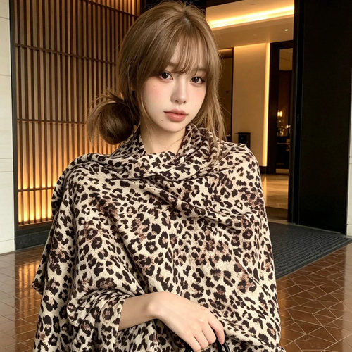 美式复古豹纹大披肩丝巾女外搭