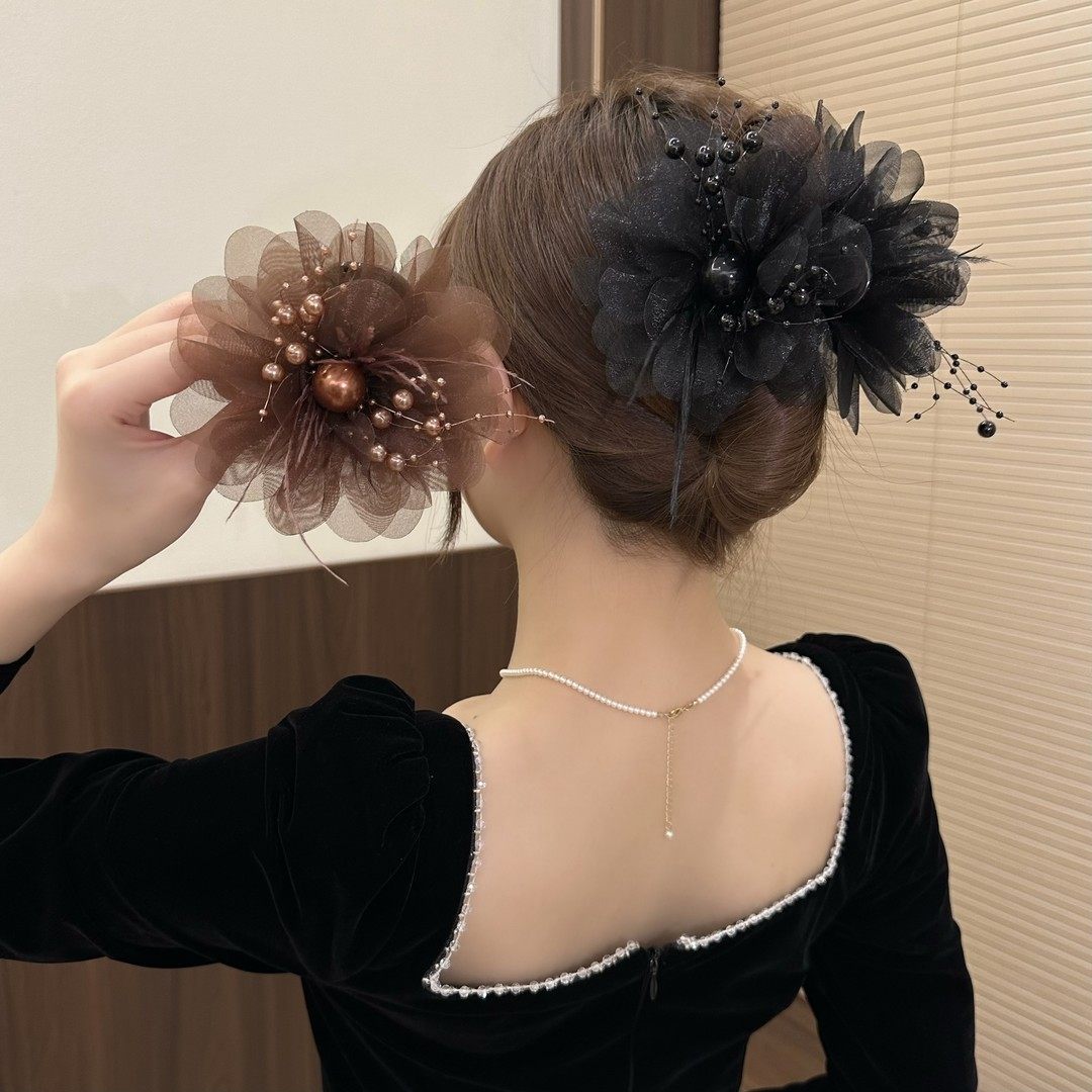 秋冬牡丹花羽毛抓夹女高级感流苏花朵发夹半扎发显发量鲨鱼夹头饰,饰品/流行首饰/时尚饰品新,发饰,淘宝优惠券,粉丝福利购,淘宝优惠卷