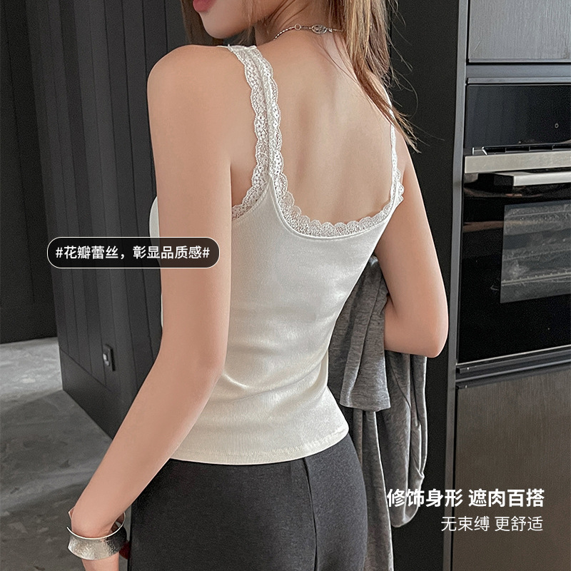 春夏季设计感小众性感辣妹风吊带小背心女蕾丝花边遮副乳可外穿