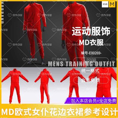 MD日常红色运动服饰参考CLO3D服装打版源文件3D模型素材obj