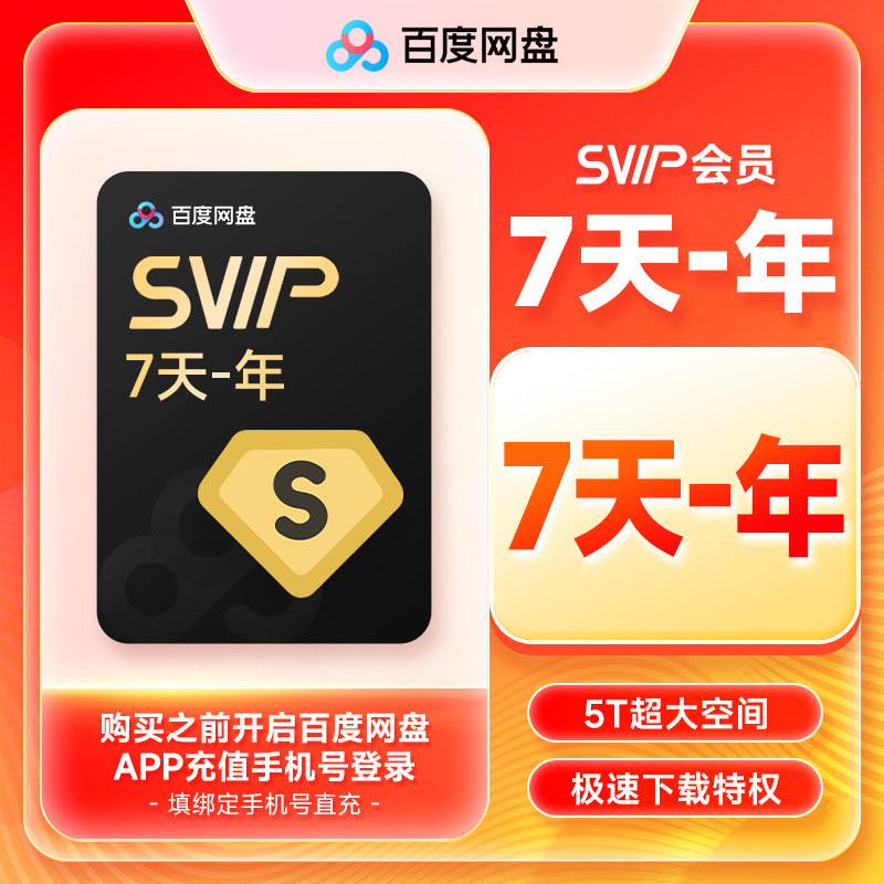 【正品】百度网盘超级会员SVIP会员7天卡/月/季/年卡 百度云
