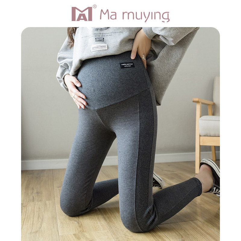 孕妇打底裤秋冬款外穿纯棉九分托腹大码孕妇裤子冬季加绒加厚冬装