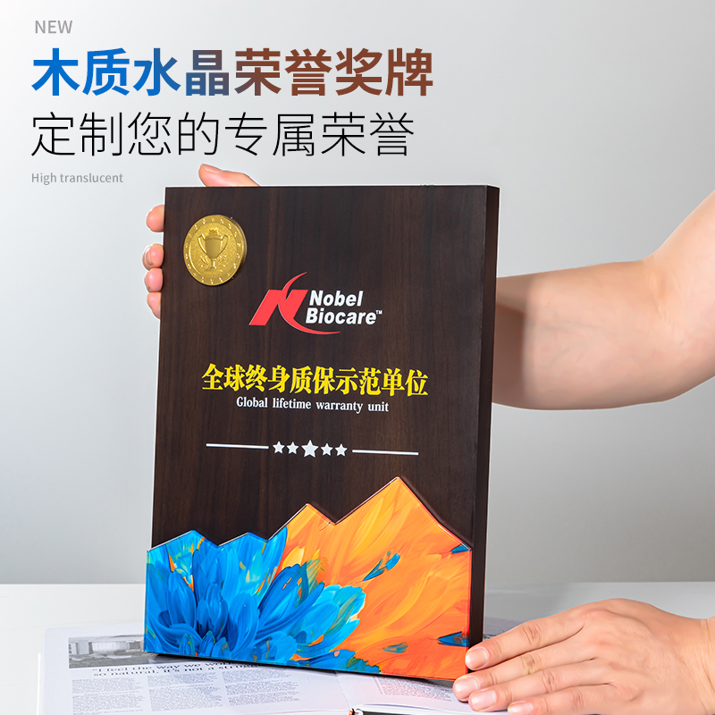 新款木质荣誉证书定制商会会长战略合作捐赠奖牌团队颁奖嘉奖定做