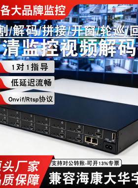 16路高清监控视频解码器矩阵分屏拼接器H265兼容适用海康大华ONVF