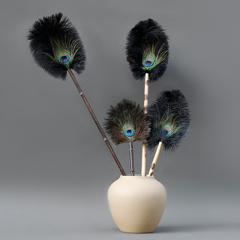 艺之初湘妃竹孔雀翎鸵羽掸装饰掸