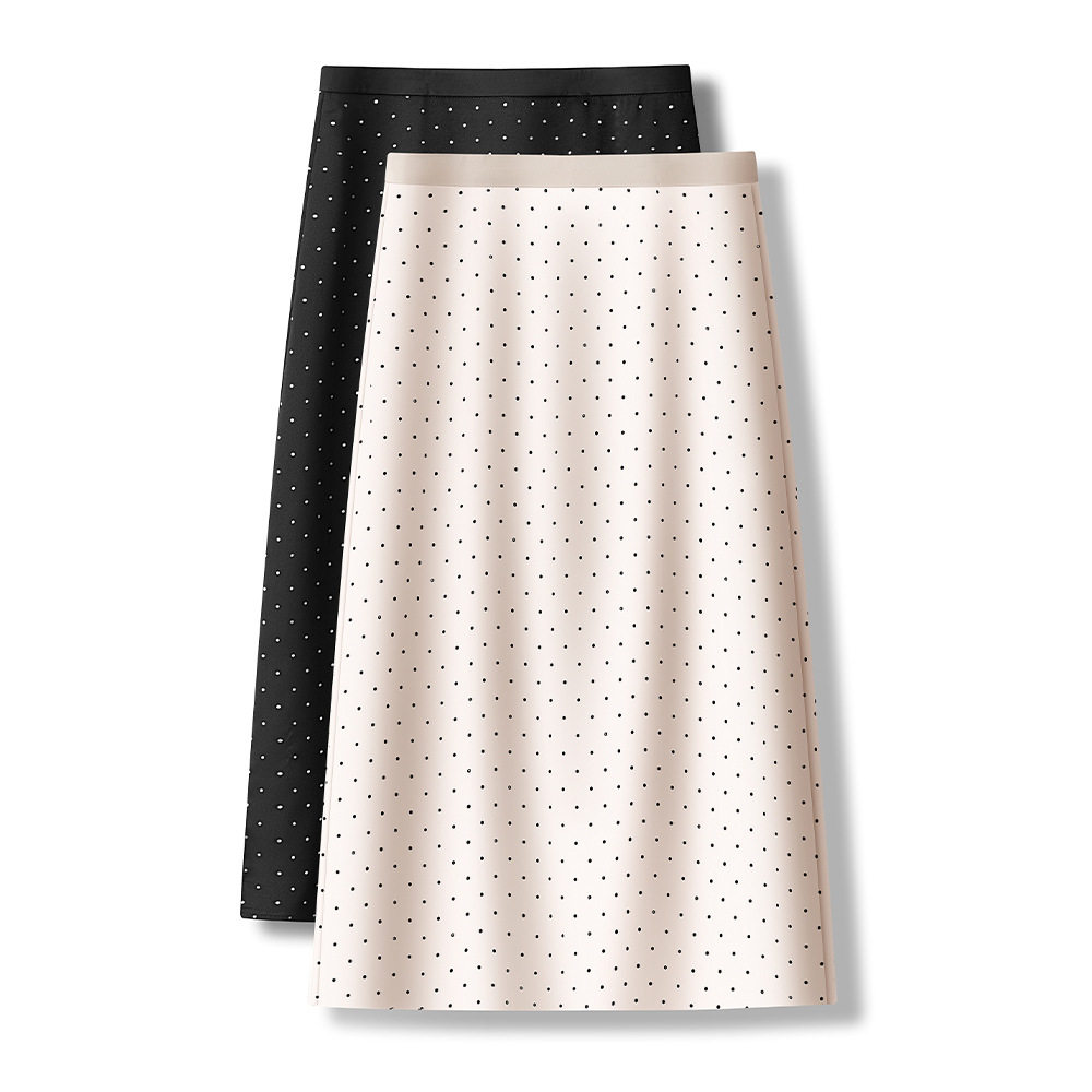 垂顺缎面波点直筒半身裙女春季2025新款法式包臀裙高腰显瘦中长裙