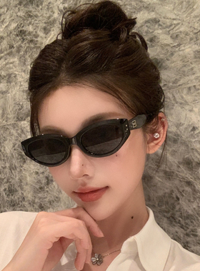 复古美式猫眼墨镜女款高级感章若楠同款圆脸显瘦开车偏光太阳镜男