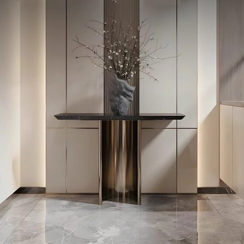 高端意式轻奢大理石入户玄关桌超窄玄关柜别墅酒店走廊条案端景台