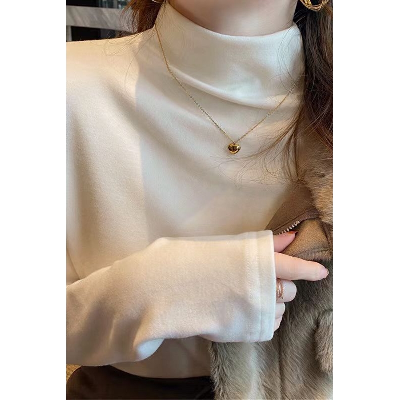 秋冬季德绒打底衫女韩版修身加绒加厚半高领保暖长袖t恤上衣新款