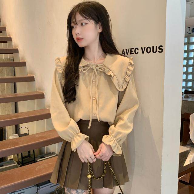 复古娃娃领长袖衬衫女装春秋季2025新款设计感小众法式别致上衣服