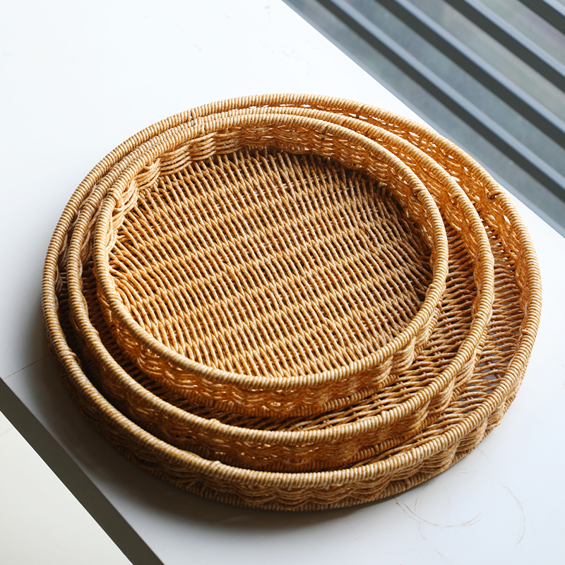 桂味源水果篮手工塑料仿藤编织篮收纳筐托盘客厅水果盘家用馒头筐