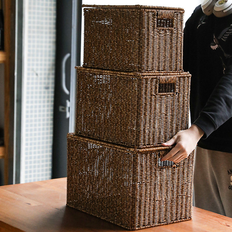 大号收纳箱仿藤编织 家用箱子衣物储物箱子 衣帽间整理筐带盖,收纳整理,收纳箱,淘宝优惠券,粉丝福利购,淘宝优惠卷