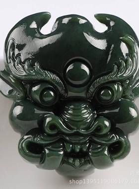 天然新疆青玉牛魔王皮带扣男款腰扣和田玉牛头玉佩牛气冲冲挂件
