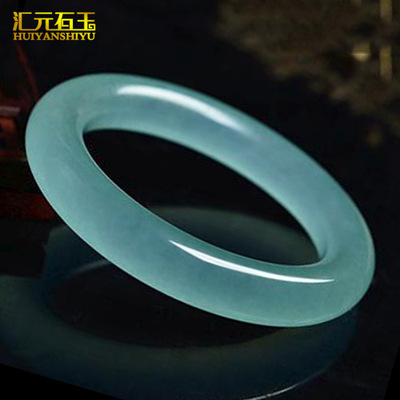 天青冻圆条冰种石英岩玉镯子A货淡蓝色玉石玉器手镯直播货源