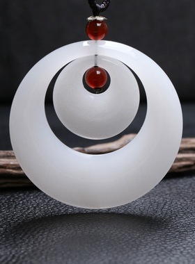 50mm新疆金丝玉白玉子母环平安扣挂件吊坠 平安扣