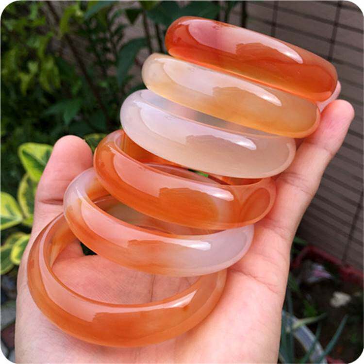 镇平玉器玉石玛瑙冰种玉镯俏色玉髓冰红手镯 红玉髓手镯