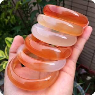 镇平玉器玉石玛瑙冰种玉镯俏色玉髓冰红手镯 红玉髓手镯