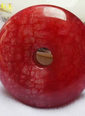 厂家直销鸡血石纯红色平安扣吊坠玉石玉器车挂挂件工厂直播货源